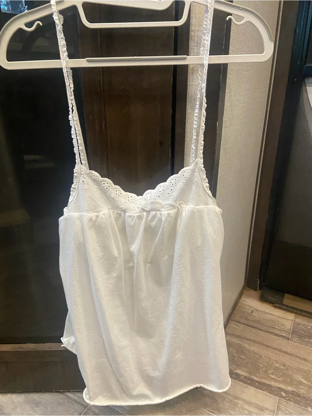 Roxy White Eyelet-Trim Spaghetti Strap Tank